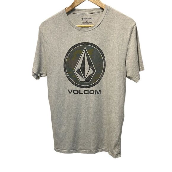 MENS VOLCOM Tan Cotton Graphic Short Sleeve Tee Shirt L - Picture 1 of 7